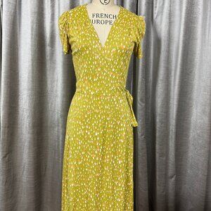 Abstract Polka Dot Jersey Wrap Dress with Cap Sleeves